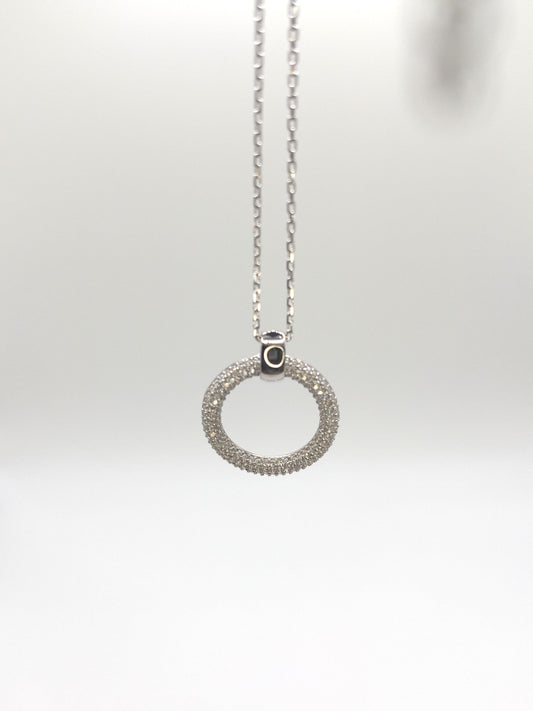 Circle Zirconia Pendant Sterling Silver Necklace