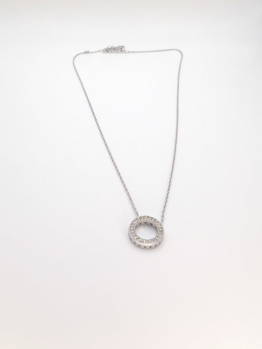 Circle Zirconia Pendant Sterling Silver Necklace