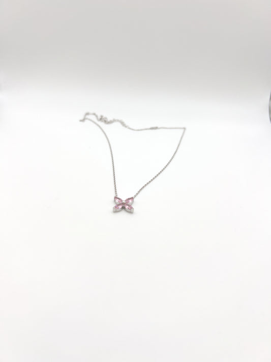 Pink Flower Zirconia Sterling Silver Necklace