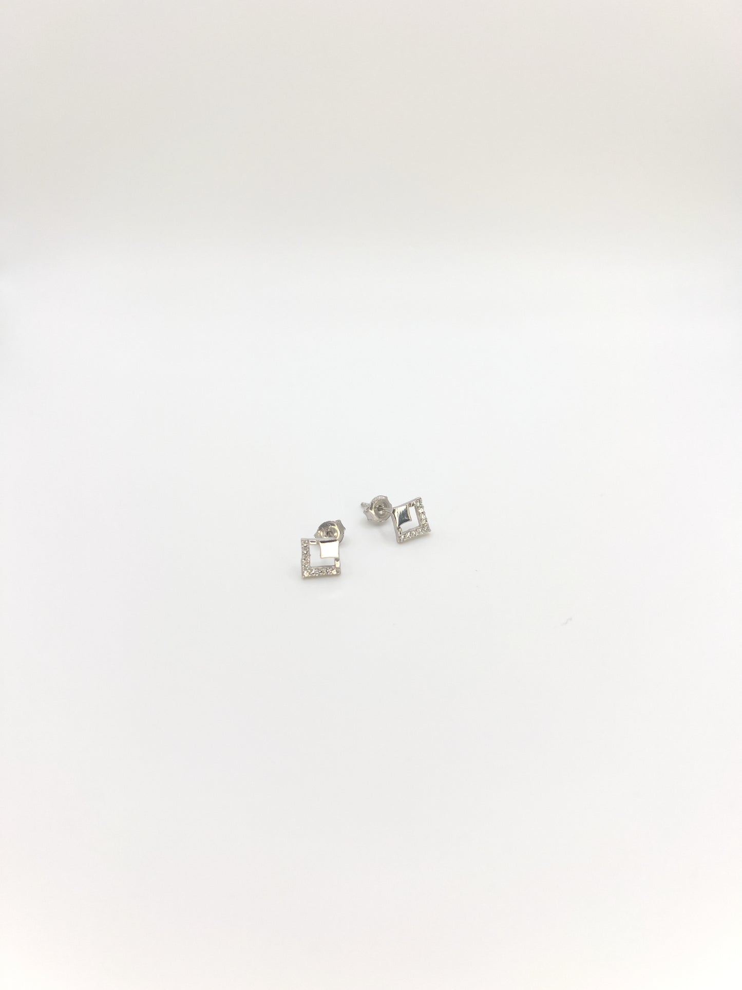 Squares Zirconia Sterling Silver Necklace and Studs Set