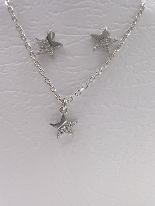 Star Zirconia Sterling Silver Necklace and Studs Set