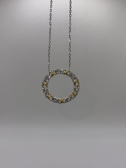 XOOX Circle Gold & Sliver Zirconia Sterling Sliver Necklace