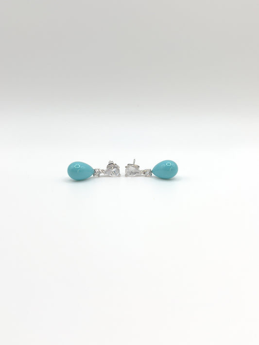 Black/Turquoise Pear Pearl Zirconia Sterling Silver Studs