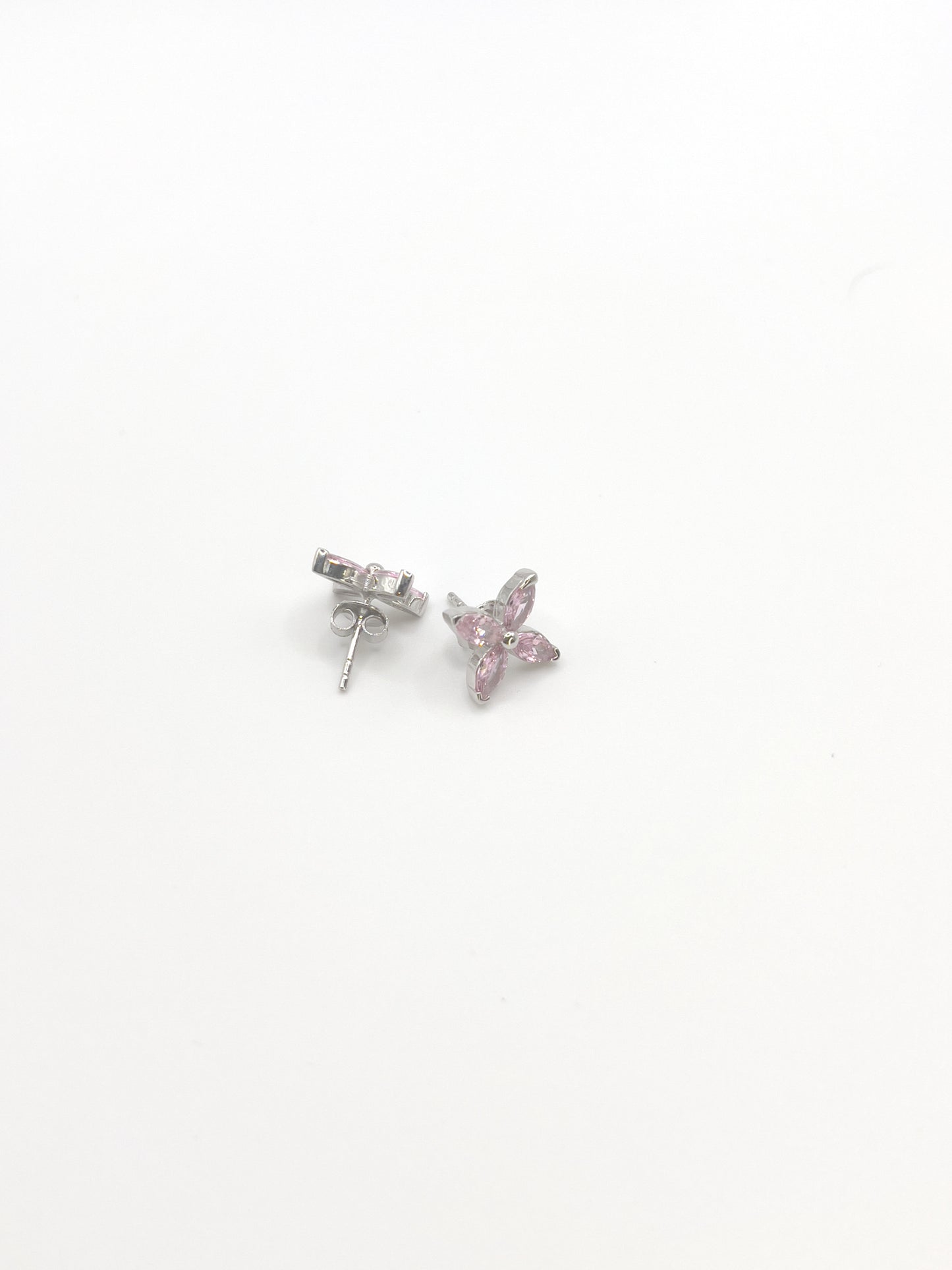 Clear/Pink Flower Zirconia Sterling Silver Studs