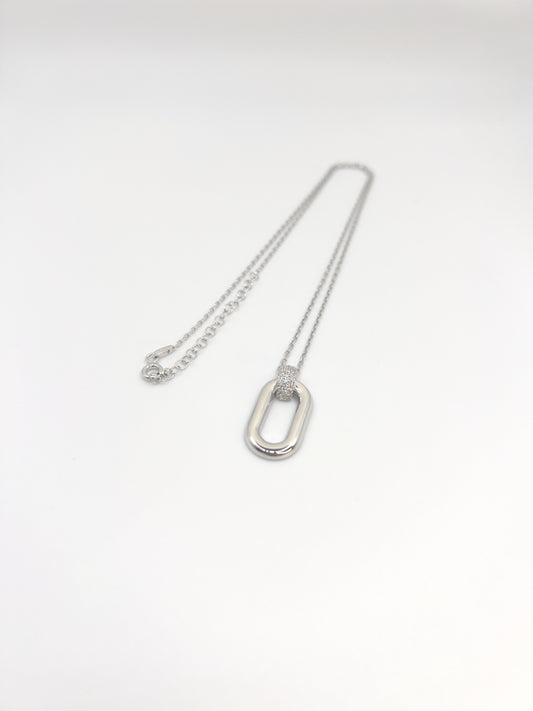 Plain Oval Zirconia Sterling Silver Necklace