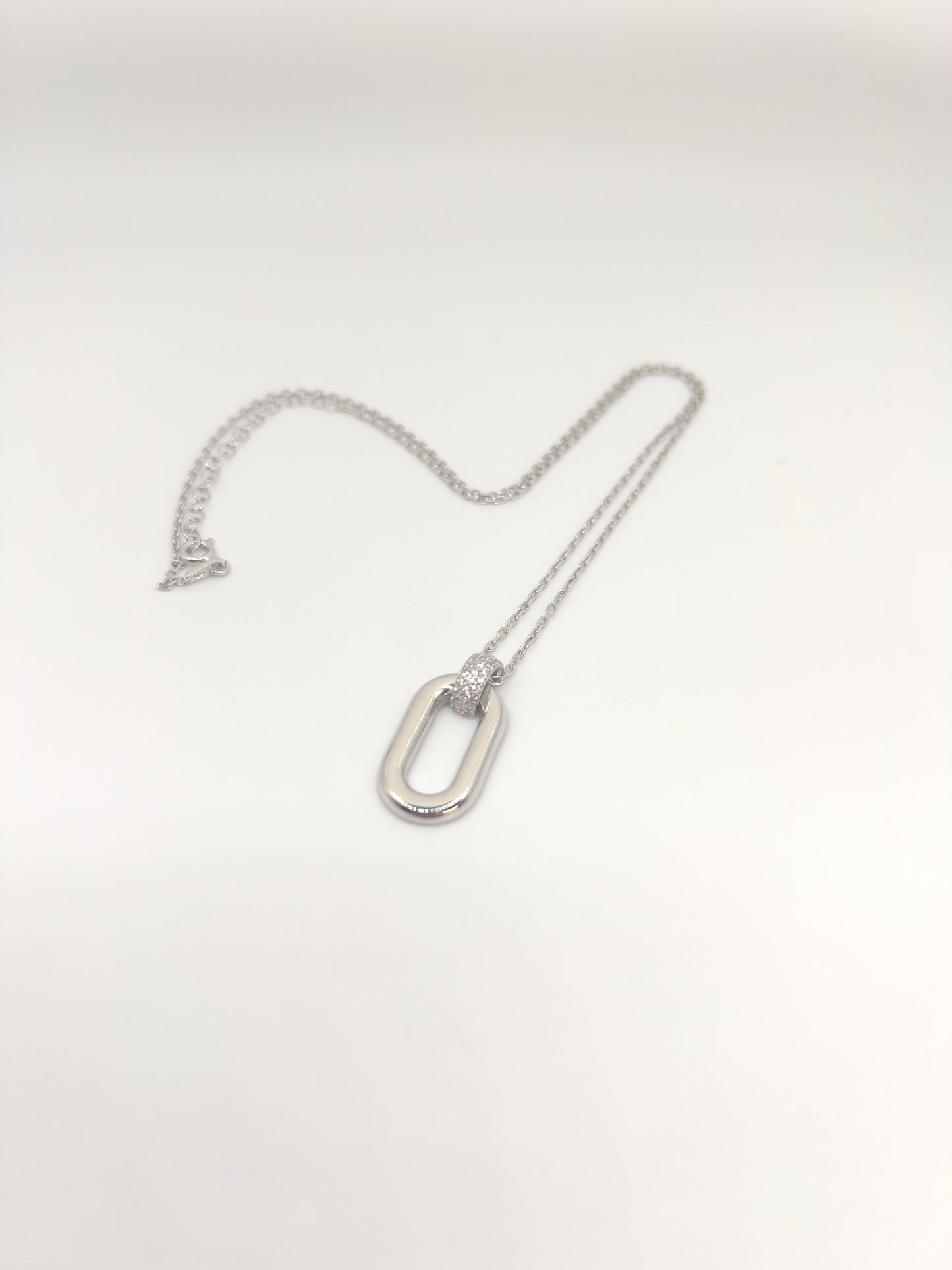 Plain Oval Zirconia Sterling Silver Necklace